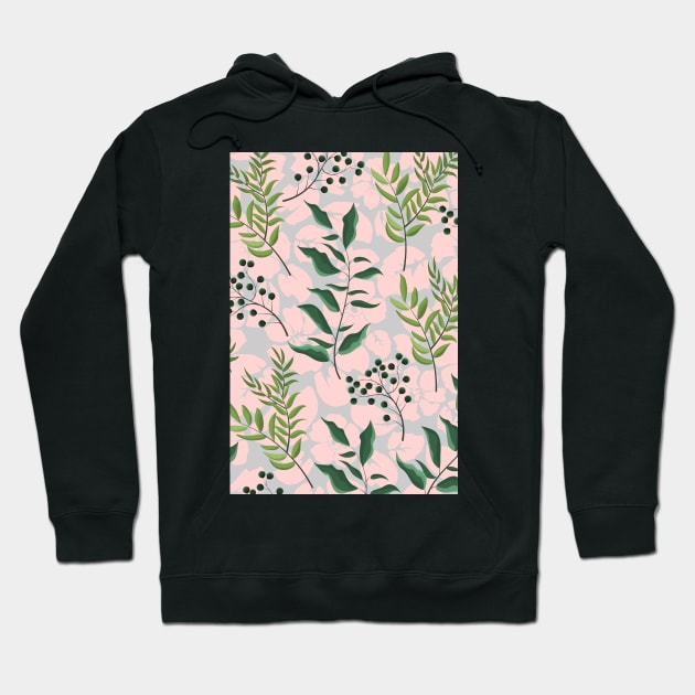 Pink and green leaf flower pattern Hoodie by kriitiika